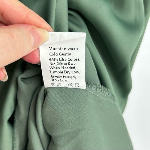 PRETTYGARDEN Green Satin Wrap Tie Waist Mini Dress XL NWT Long Sleeve - Picture 10 of 10